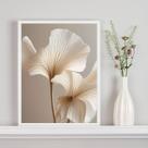Quadro Decorativo Flores Sofisticadas Branco e Bege 45x34cm - com vidro