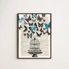 Quadro Decorativo Gaiola Com Borboletas 45x34cm - com vidro