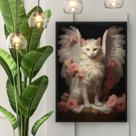 Quadro Decorativo Gato Anjo Floral 24x18cm - com vidro