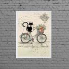 Quadro Decorativo Gato Com Bicicleta 24x18cm
