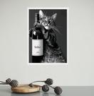 Quadro Decorativo Gato Com Garrafa De Vinho 33x24cm - com vidro