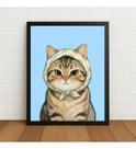 Quadro Decorativo Gato Fofo Com Lenço C/vidro Preto