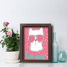 Quadro Decorativo Gato Fun Cat 33x43cm Moldura Marrom