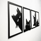 Quadro Decorativo Gato Kit 4 Quadro Pet Preto Brilhoso Vinifico Não desbota Adesivo Auto Colante