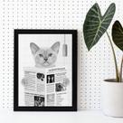 Quadro Decorativo Gato Lendo Jornal No Banheiro 24x18cm