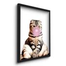 Quadro Decorativo Gato Mascando Chiclete 45x33 C/Vidro
