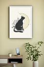 Quadro Decorativo Gato Preto Lua Amarela - 70x50cm
