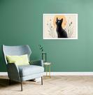 Quadro Decorativo Gato Preto Sol Flores - 50x70cm