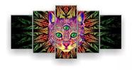 Quadro Decorativo Gato Trance Psicodélico 129x61 Sala Quarto