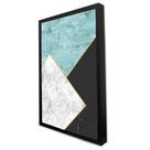 Quadro Decorativo Geométrico Mármore Azul, Branco e Preto em Moldura Caixa