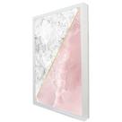 Quadro Decorativo Geométrico Mármore Branco e Rosa em Moldura Caixa