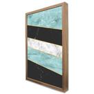 Quadro Decorativo Geométrico Mármore Preto, Azul e Branco em Moldura Caixa