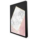 Quadro Decorativo Geométrico Mármore Preto, Branco e Rosa em Moldura Caixa