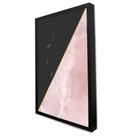 Quadro Decorativo Geométrico Mármore Preto e Rosa em Moldura Caixa