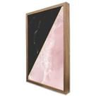 Quadro Decorativo Geométrico Mármore Preto e Rosa em Moldura Caixa