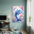 Quadro Decorativo Golfinho Com Rosas 70x50cm Mold Branca