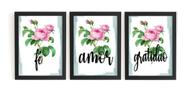 Quadro Decorativo Good Vibes Flores Fé Amor Gratidão