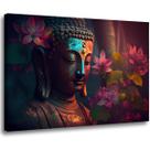 Quadro Decorativo Grande Indiano Buda Yoga Espiritual Zen Meditação Cores Vivas Tela Madeira e Tecido