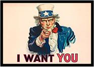 Quadro Decorativo História Tio Sam "I Want You" Exército USA Com Moldura RC006 Quadro Decorativo História Tio Sam "I Want You" Exército USA Com Moldura RC006