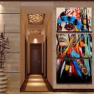 Quadro Decorativo India Americana em tecido 120x60 3 peças.