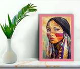 Quadro Decorativo Índia Nativa + Vidro 33x25 Escritório Sala
