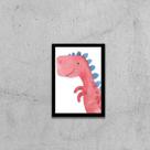 Quadro Decorativo Infantil Dinossauro Rosa 45x34cm - com vidro