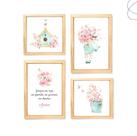 Quadro decorativo infantil flores menina aquarela passarinho