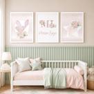 Quadro Decorativo Infantil Menina Moldura Premium Tema Lúdico Minimalista Quarto de Bebê Criança Menina Kit 3 Peças 33x24cm