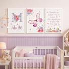Quadro Decorativo Infantil Menina Moldura Premium Tema Lúdico Minimalista Quarto de Bebê Criança Menina Kit 3 Peças 33x24cm
