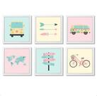 Quadro Decorativo Infantil Quarto Menina Viagem Kombi Mapa