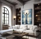Quadro Decorativo Jesus Cristo Sobre as Águas Moldura Flutuante Preta Canvas Brilho Quadro Decorativo Jesus Cristo Sobre as Águas Moldura Flutuante Preta Canvas Brilho
