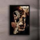 Quadro Decorativo Jesus Orando Leão e Cruz 60x40 com Moldura Quadro Decorativo Jesus Orando Leão e Cruz 60x40 com Moldura