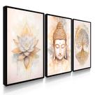 Quadro Decorativo Kit Buda Lótus Amor 55x40 Com Vidros
