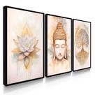 Quadro Decorativo Kit Buda Lótus Amor 70X50 Com Moldura
