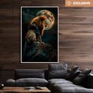 Quadro decorativo leao e a lua