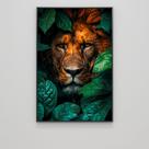 Quadro decorativo leao entre folhagens