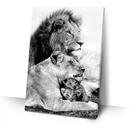 Quadro Decorativo Leão Leoa Casal Filhote Tecido Canvas