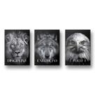 Quadro Decorativo Leão Lobo Aguia Disciplina Execução Foco