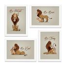 Quadro Decorativo Leão Pai e Filho Kit 4un Mold Branca 22x3