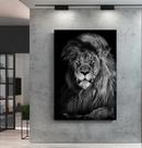 Quadro decorativo Leão preto e branco.
