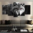 Quadro Decorativo Lobo Preto e Branco 130x63 em tecido