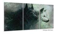 Quadro Decorativo Lobo Uivando Mosaico Em Tecido 3 Peças M03