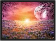 Quadro Decorativo Lua Flores Pétalas Paisagem Natureza Decorações Com Moldura