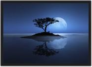 Quadro Decorativo Lua Noite Lago Árvores Paisagem Natureza Decorações Com Moldura G1