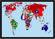 Quadro Decorativo Mapa-Múndi Artístico Continentes Bandeiras Salas Escritórios Com Moldura RC083