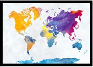 Quadro Decorativo Mapa-Múndi Artístico Continentes Geografia Sala Escritório Com Moldura RC064