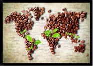 Quadro Decorativo Mapa-Múndi Artístico Natureza Café Salas Escritórios Com Moldura RC079