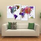 Quadro Decorativo Mapa Mundi Colorido Mosaico Tecido 4 Peças