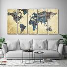 Quadro Decorativo Mapa Mundi Mosaico 140x65