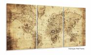 Quadro Decorativo Mapa Mundi Retro 100x60 3 peças em tecido